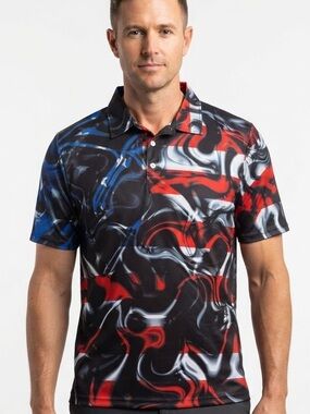 Obnoxious Golf Polo Shirt Men's Size Large Patriotic American Flag Melt Print